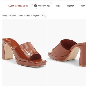 Jeffrey Campbell Dress Code Platform Heels in Caramel Patent, size 7.5